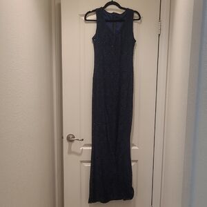MARINA Midnight Blue Sleeveless Maxi Dress With Squins